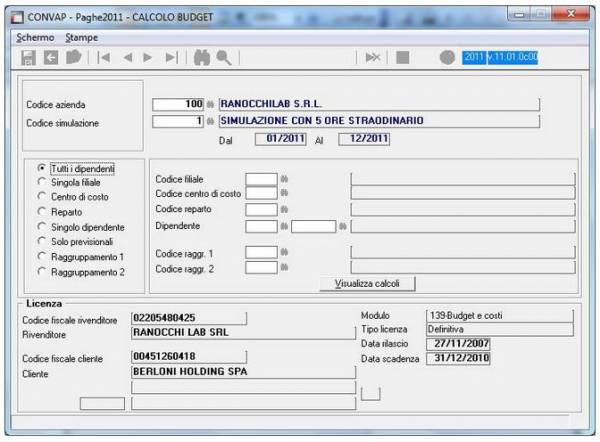 Budget e Costi - software paghe Ranocchi GIS
