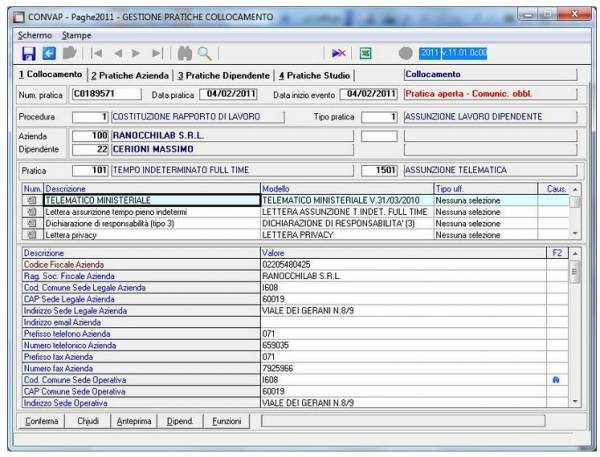 Formulario e Collocamento - software Ranocchi Paghe GIS