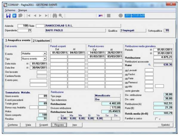 Gestione Eventi e Adempimenti - software ranocchi Paghe Gis